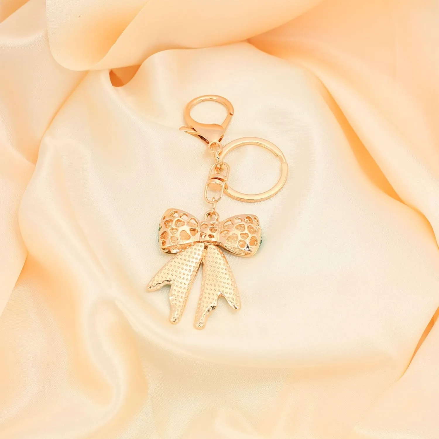 Sparkly Gold Plated Color Rhinestone Bow Keychains for Women,Charms for Key Purse Handbags Backpacks