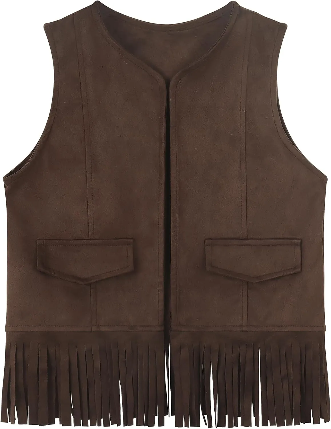 Spring&Gege Kids Open Front Suede Fringe Vest 70s Faux Tassels Jacket Cardigan (5-12 Years)