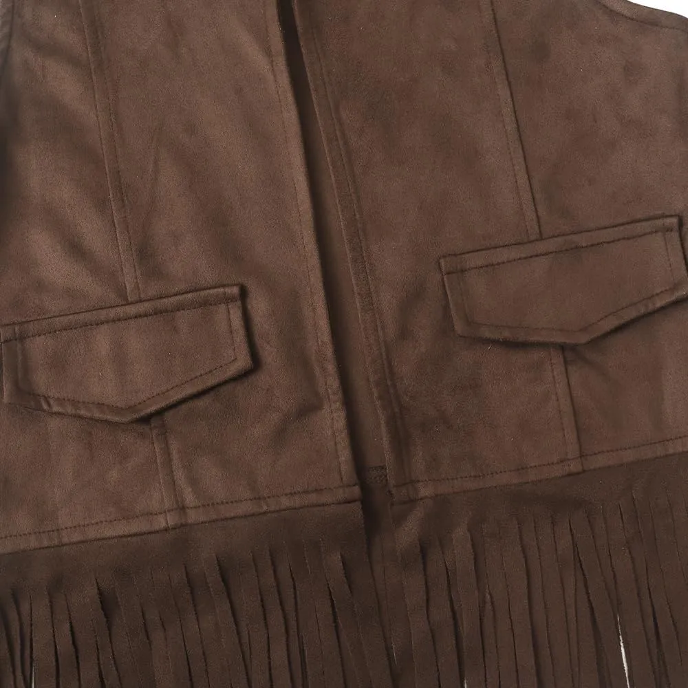 Spring&Gege Kids Open Front Suede Fringe Vest 70s Faux Tassels Jacket Cardigan (5-12 Years)