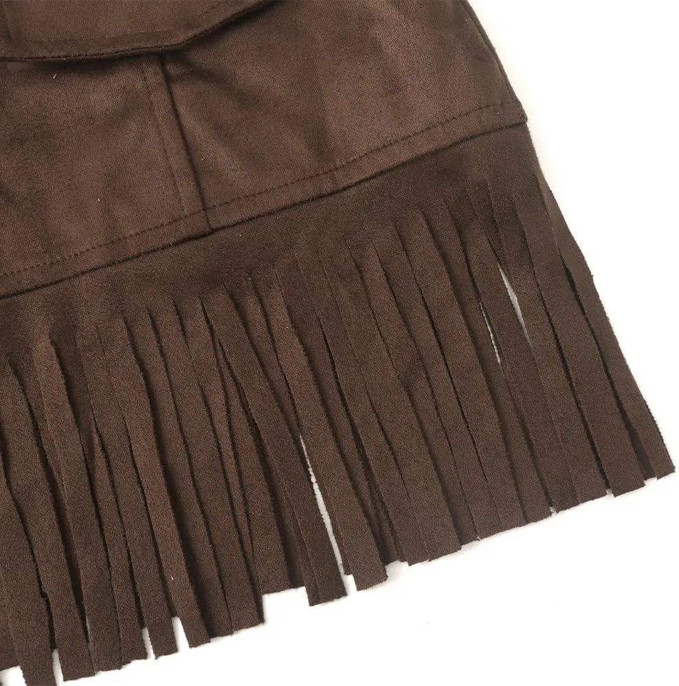 Spring&Gege Kids Open Front Suede Fringe Vest 70s Faux Tassels Jacket Cardigan (5-12 Years)