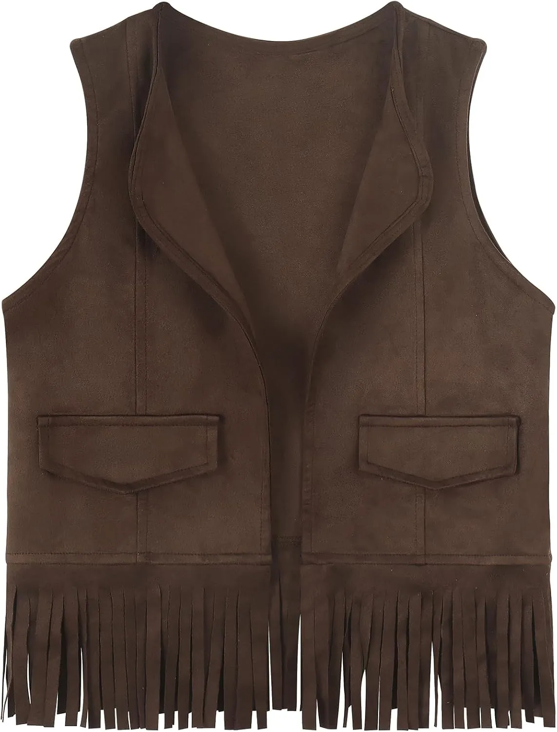 Spring&Gege Kids Open Front Suede Fringe Vest 70s Faux Tassels Jacket Cardigan (5-12 Years)