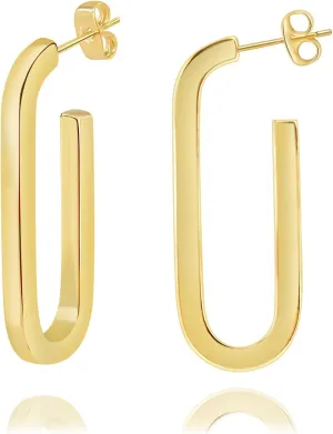 Square Hoop Earrings 18K Gold Plated Chunky Hoop Ovel Earrings For Women