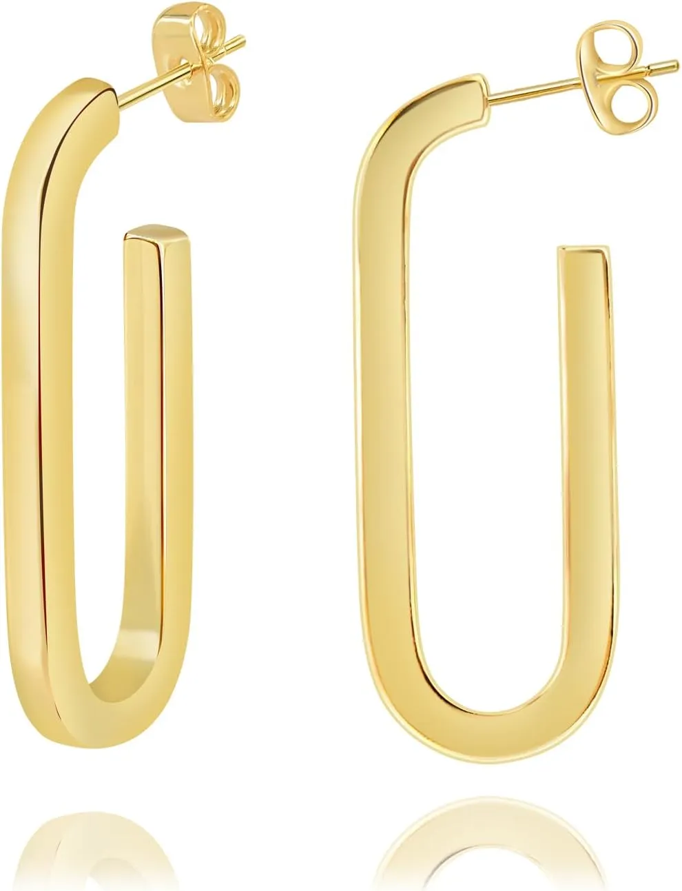 Square Hoop Earrings 18K Gold Plated Chunky Hoop Ovel Earrings For Women