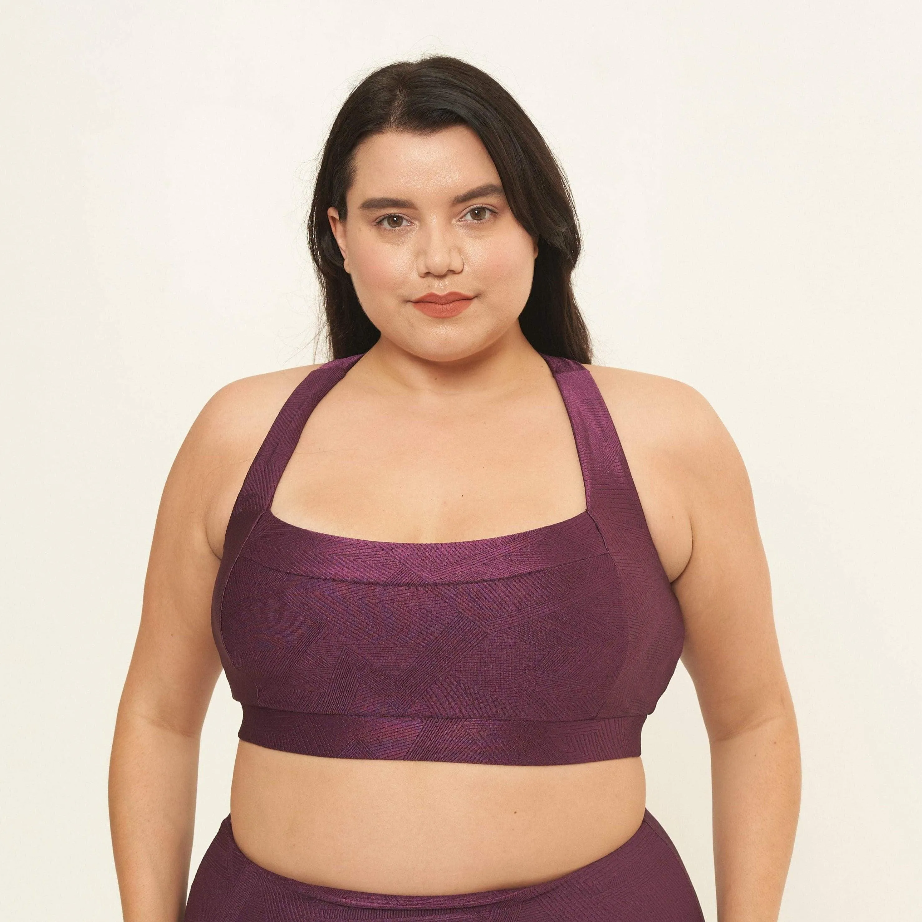 Square Neck Performance Bralette - Sangria Gerry Pattern