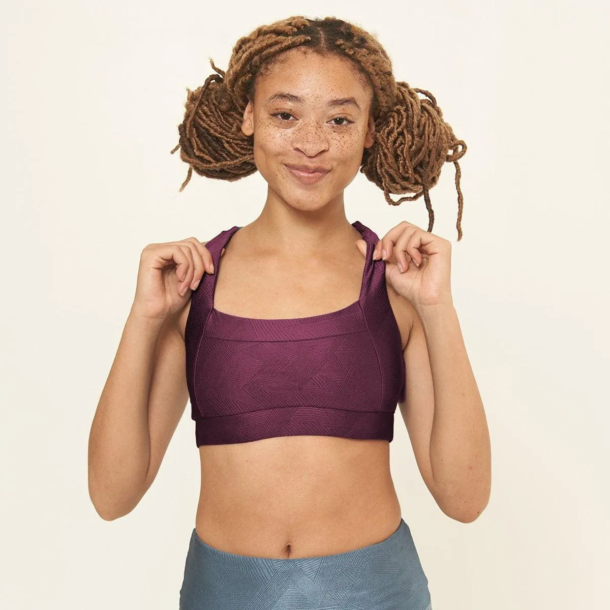 Square Neck Performance Bralette - Sangria Gerry Pattern