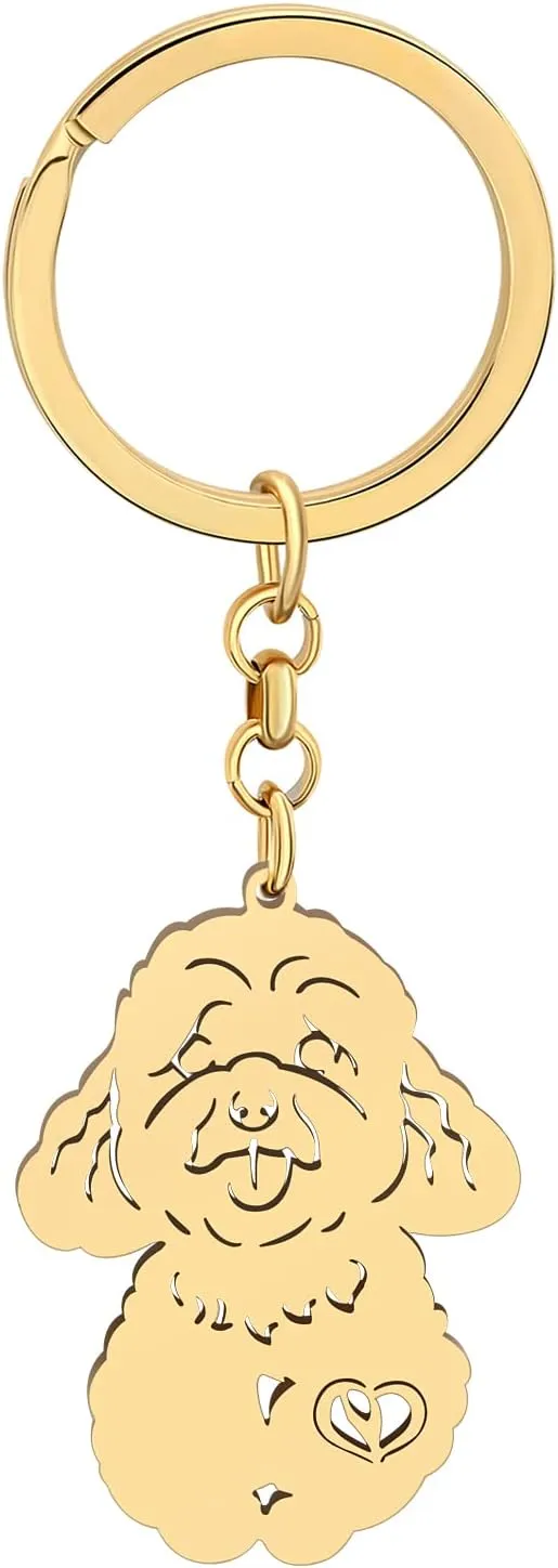 Stainless Steel Cute Poodle Dog Keychain Keyring Golden Doodle Gifts for Women Girls Car Key Accessories Bag Charms