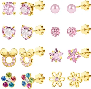 Staligue 8 & 21 Pairs Hypoallergenic Screw Back Earrings for Women  20G Surgical Steel Flat Back Studs with Heart, CZ, Pearl, Star & Ball Designs | Tiny Cartilage Jewelry Options