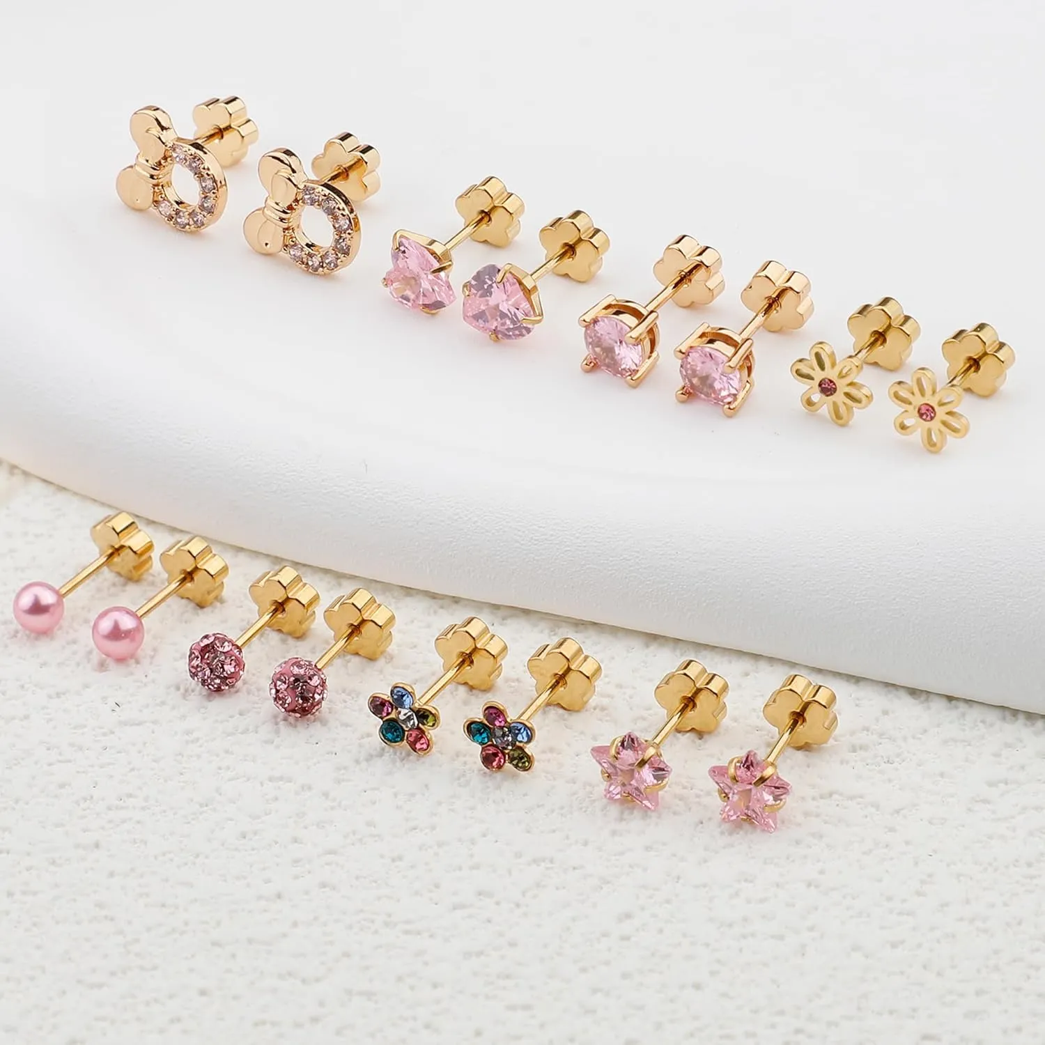 Staligue 8 & 21 Pairs Hypoallergenic Screw Back Earrings for Women  20G Surgical Steel Flat Back Studs with Heart, CZ, Pearl, Star & Ball Designs | Tiny Cartilage Jewelry Options