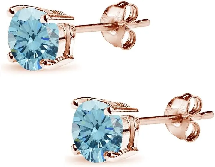 Sterling Silver 6mm Round-cut Prong-set Stud European Crystal Earrings for Women