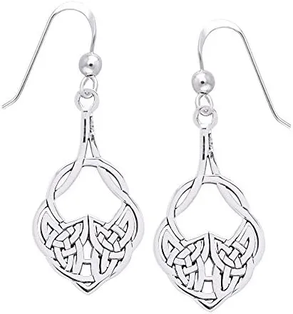 Sterling Silver Celtic Teardrop Knot Work Dangle Earrings Irish Jewelry