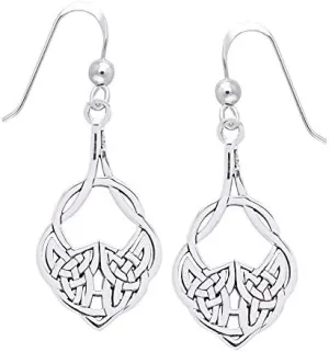 Sterling Silver Celtic Teardrop Knot Work Dangle Earrings Irish Jewelry