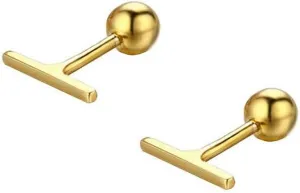 Sterling Silver Mini Bar Earrings for Women Girls 14K Gold Plated Minimalist Tiny Short Bars 20g Barbell 4mm Ball Stud Tragus Post Screw Back Hypoallergenic Dainty Jewelry