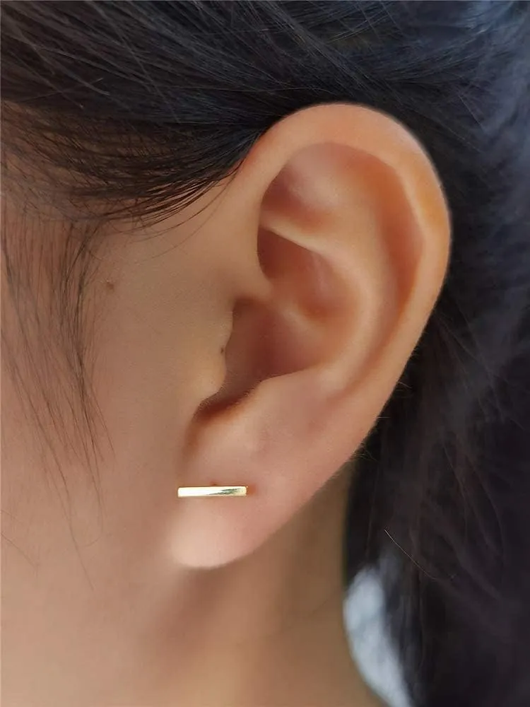 Sterling Silver Mini Bar Earrings for Women Girls 14K Gold Plated Minimalist Tiny Short Bars 20g Barbell 4mm Ball Stud Tragus Post Screw Back Hypoallergenic Dainty Jewelry