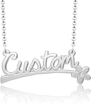 Sterling Silver Personalized Name Plate Customize Flower Pendant Christina Name Necklace