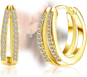 Sterling Sliver Dainty Gold Round Hoop Earrings with Cubic Zirconia for Women Fashion Lightweight Hypoallergenic Hoop Earrings for Women for Sensitive Ears