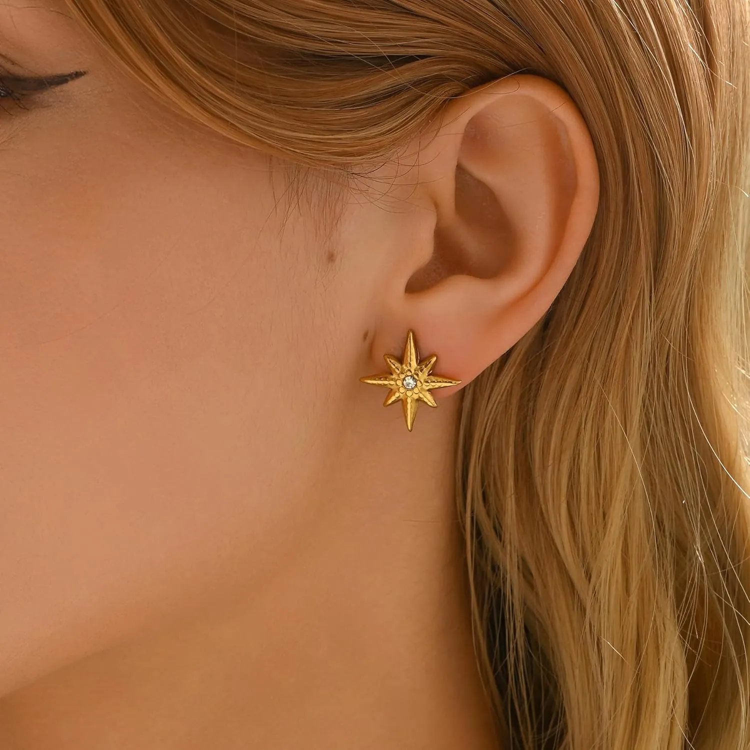 Stud Earrings for Women 18K Gold Plated Cubic Zirconia Stud Earrings Dainty Star Shell Starfish Butterfly Sun Stamen Stud Earring Minimalist Hypoallergenic Tragus Piercing Jewelry
