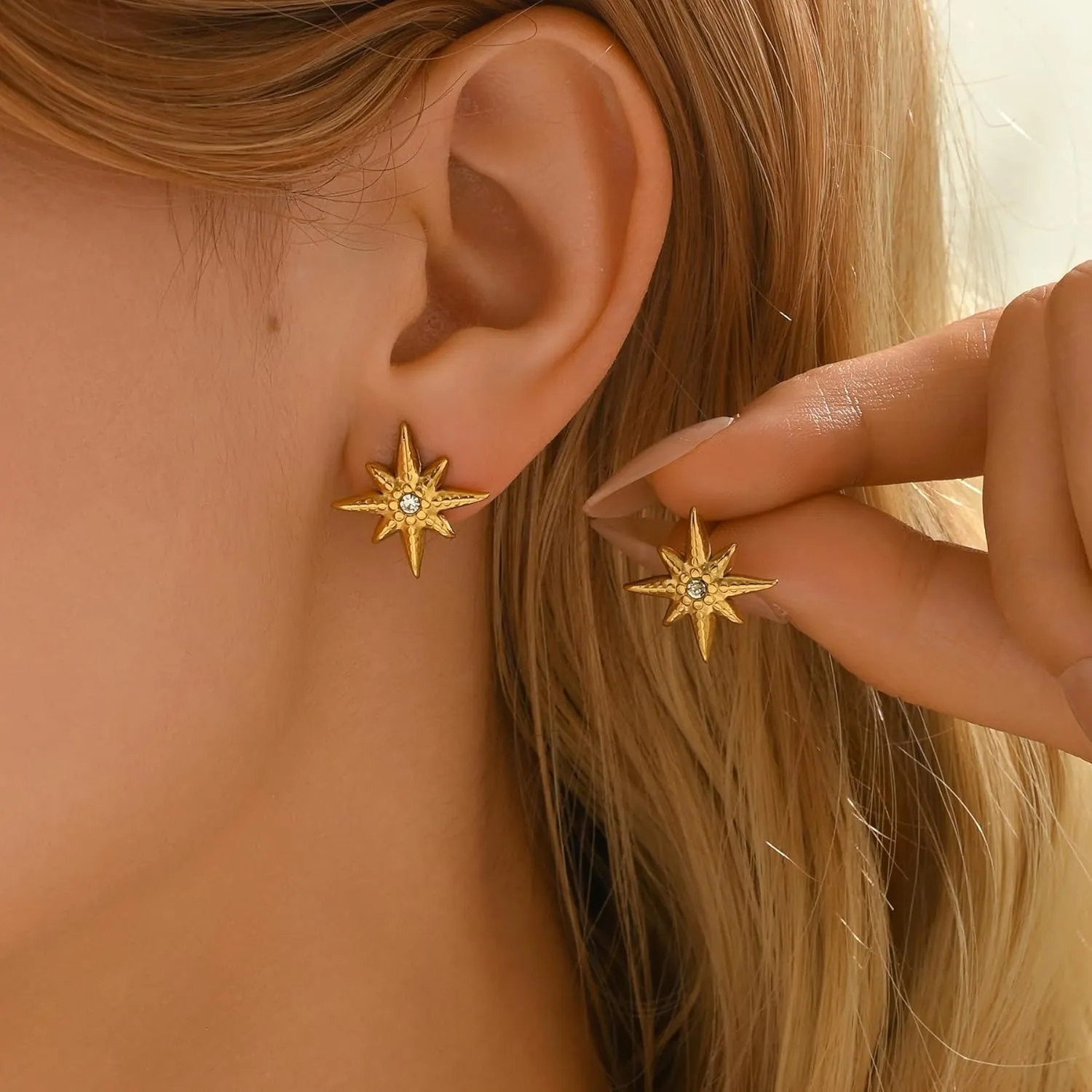 Stud Earrings for Women 18K Gold Plated Cubic Zirconia Stud Earrings Dainty Star Shell Starfish Butterfly Sun Stamen Stud Earring Minimalist Hypoallergenic Tragus Piercing Jewelry