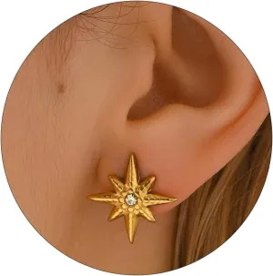 Stud Earrings for Women 18K Gold Plated Cubic Zirconia Stud Earrings Dainty Star Shell Starfish Butterfly Sun Stamen Stud Earring Minimalist Hypoallergenic Tragus Piercing Jewelry