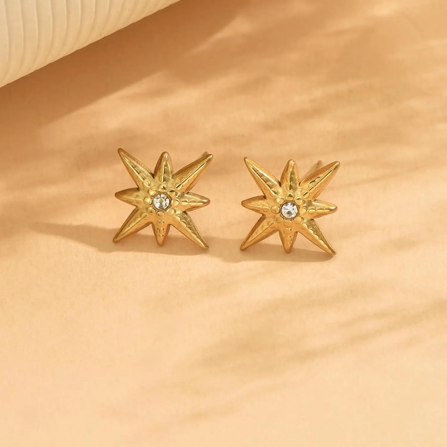 Stud Earrings for Women 18K Gold Plated Cubic Zirconia Stud Earrings Dainty Star Shell Starfish Butterfly Sun Stamen Stud Earring Minimalist Hypoallergenic Tragus Piercing Jewelry