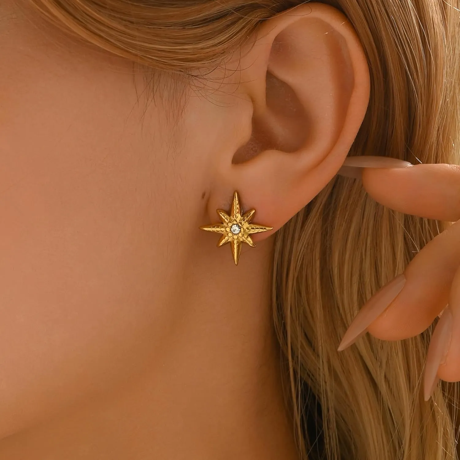 Stud Earrings for Women 18K Gold Plated Cubic Zirconia Stud Earrings Dainty Star Shell Starfish Butterfly Sun Stamen Stud Earring Minimalist Hypoallergenic Tragus Piercing Jewelry