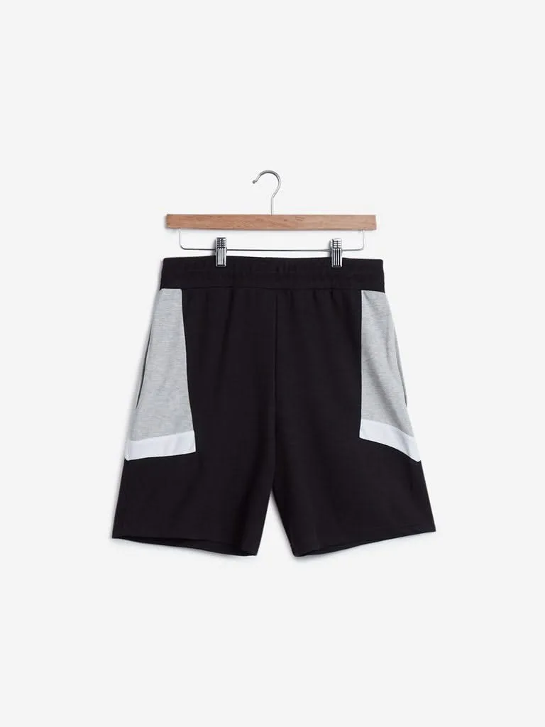 Studiofit Black Colour-Block Slim-Fit Shorts