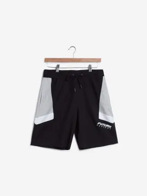 Studiofit Black Colour-Block Slim-Fit Shorts