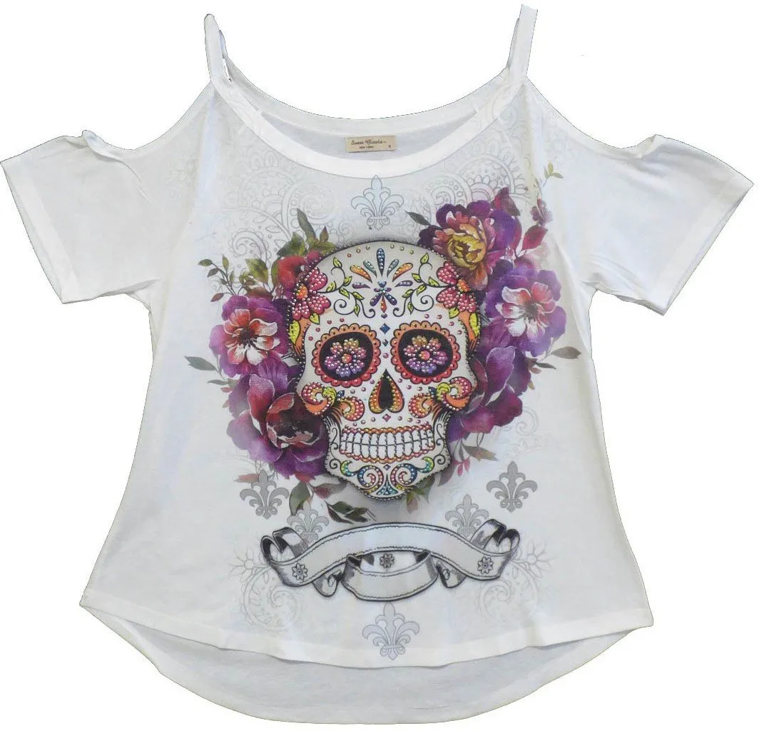 Sugar Skull Open Shoulder Tee