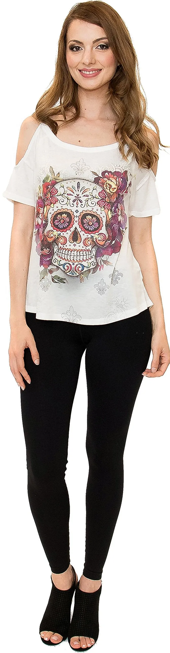 Sugar Skull Open Shoulder Tee