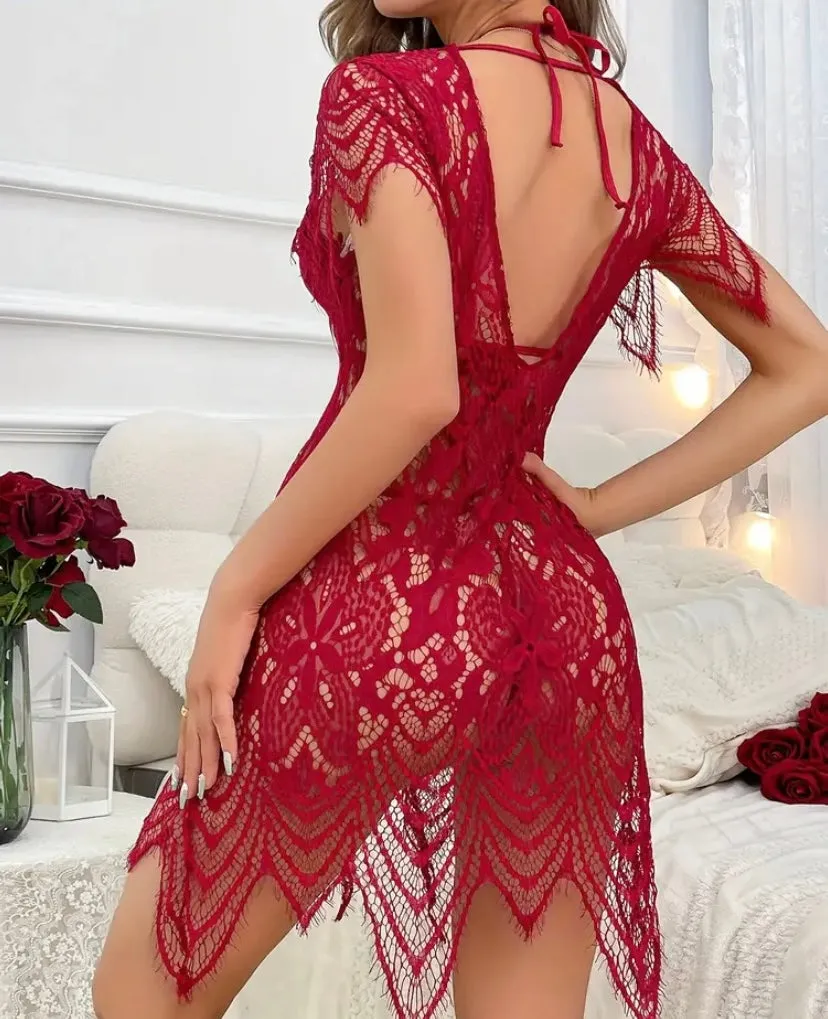 Sultry Lace Babydoll Lingerie set - Burgundy