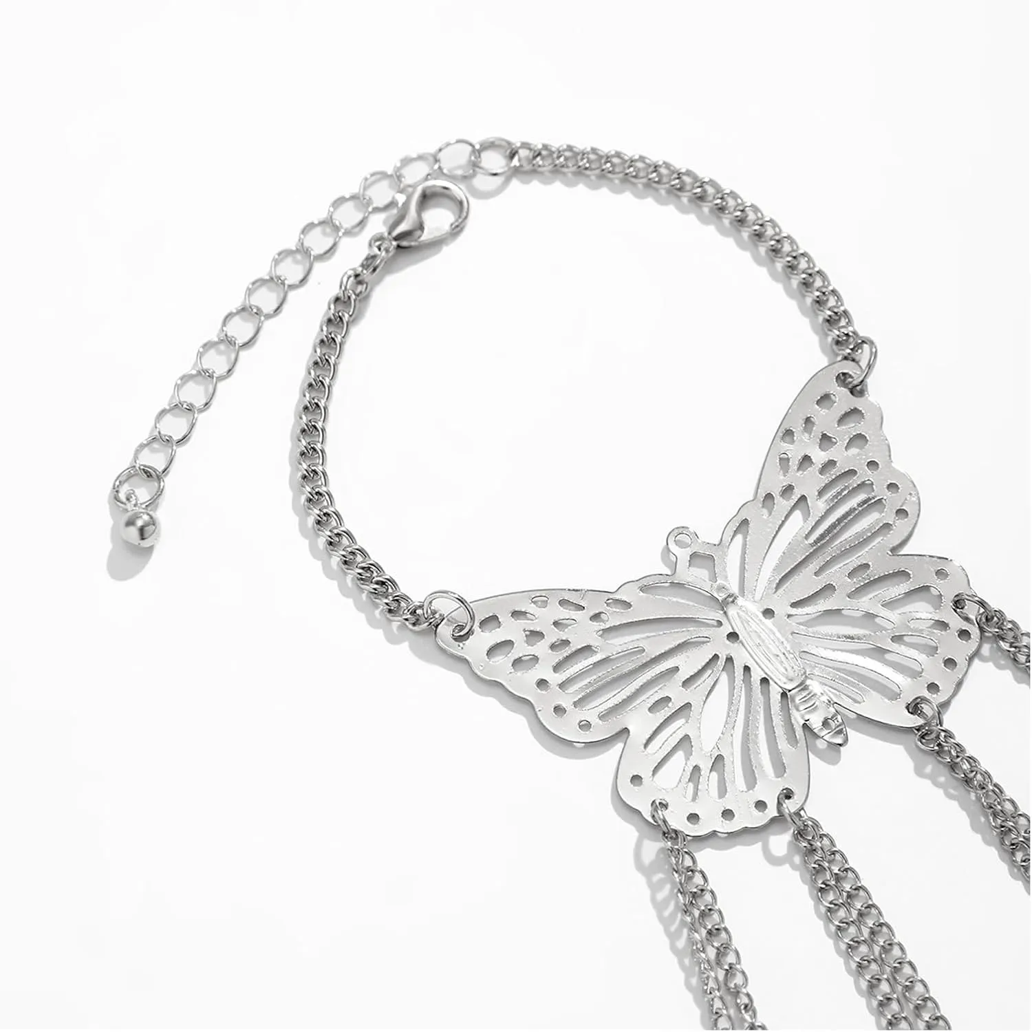 Summer Punk Butterfly Finger Bracelets with Ring,Exaggerated Finger Wrist Chains Rings Bracelets Gothic Link Chain Finger Bracelet Festival Halloween Hand Chain Body Jewelry for Women