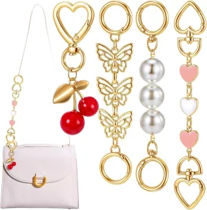 Sureio 4 Pcs Strawberry Cherry Keychain Pearl Purse Strap Extender Bag Charm Keychain Handbags Accessory Women Girls Gift