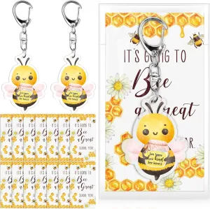 Sureio Inspirational Honeybee Keychain Back to School Gift for Teacher Student Acrylic Bee Keyrings with Card Bags (30)