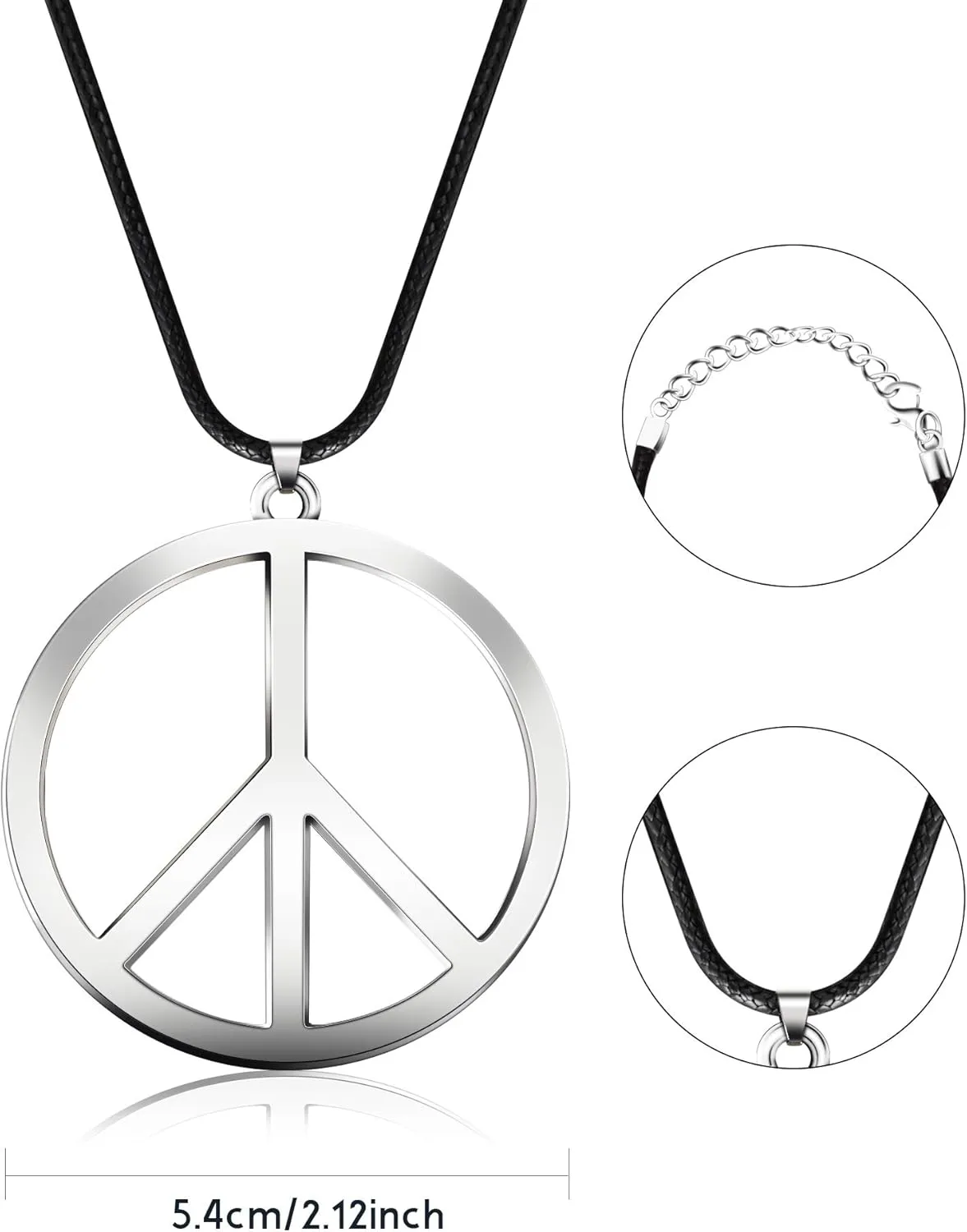 Tatuo 1 Piece Metal Peace Sign Pendant 1960s 1970s Hippie Party Accessories Necklace