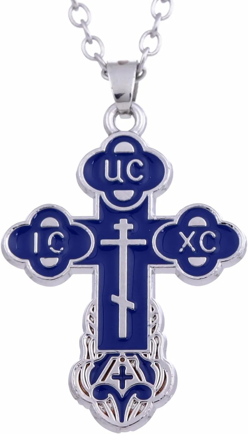 TEAMER Cross Necklace Russian Orthodox Crucifix Eastern Church Necklace Religious Christian Prayer Jewelry for Men Women