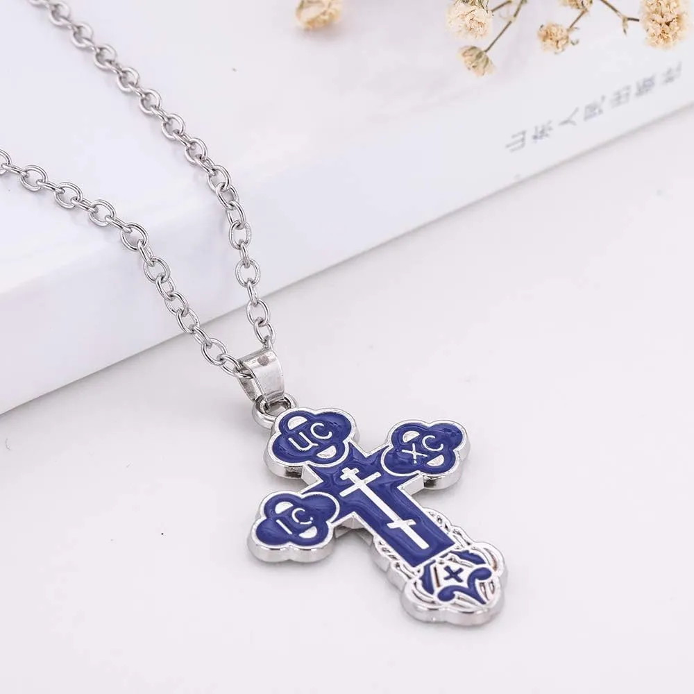 TEAMER Cross Necklace Russian Orthodox Crucifix Eastern Church Necklace Religious Christian Prayer Jewelry for Men Women