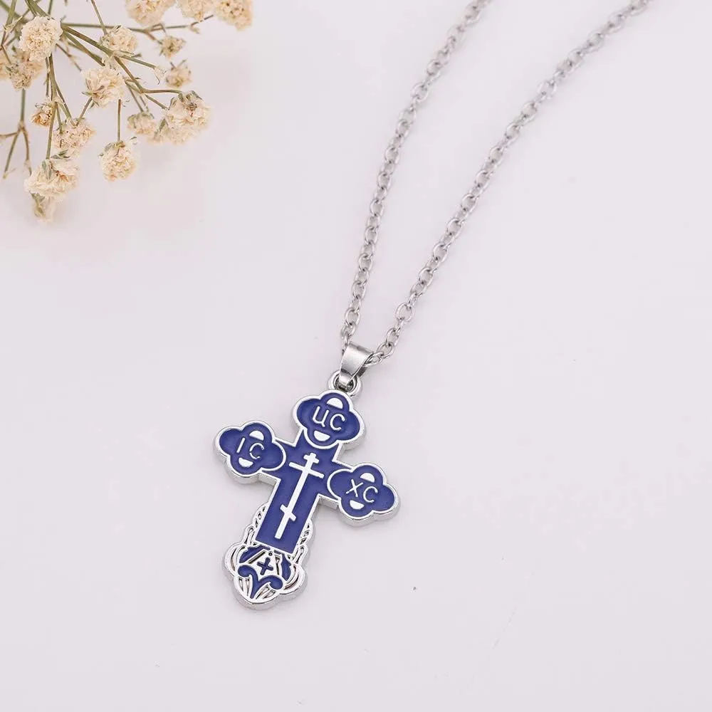 TEAMER Cross Necklace Russian Orthodox Crucifix Eastern Church Necklace Religious Christian Prayer Jewelry for Men Women
