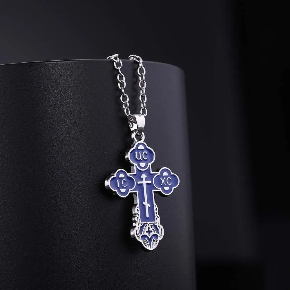 TEAMER Cross Necklace Russian Orthodox Crucifix Eastern Church Necklace Religious Christian Prayer Jewelry for Men Women
