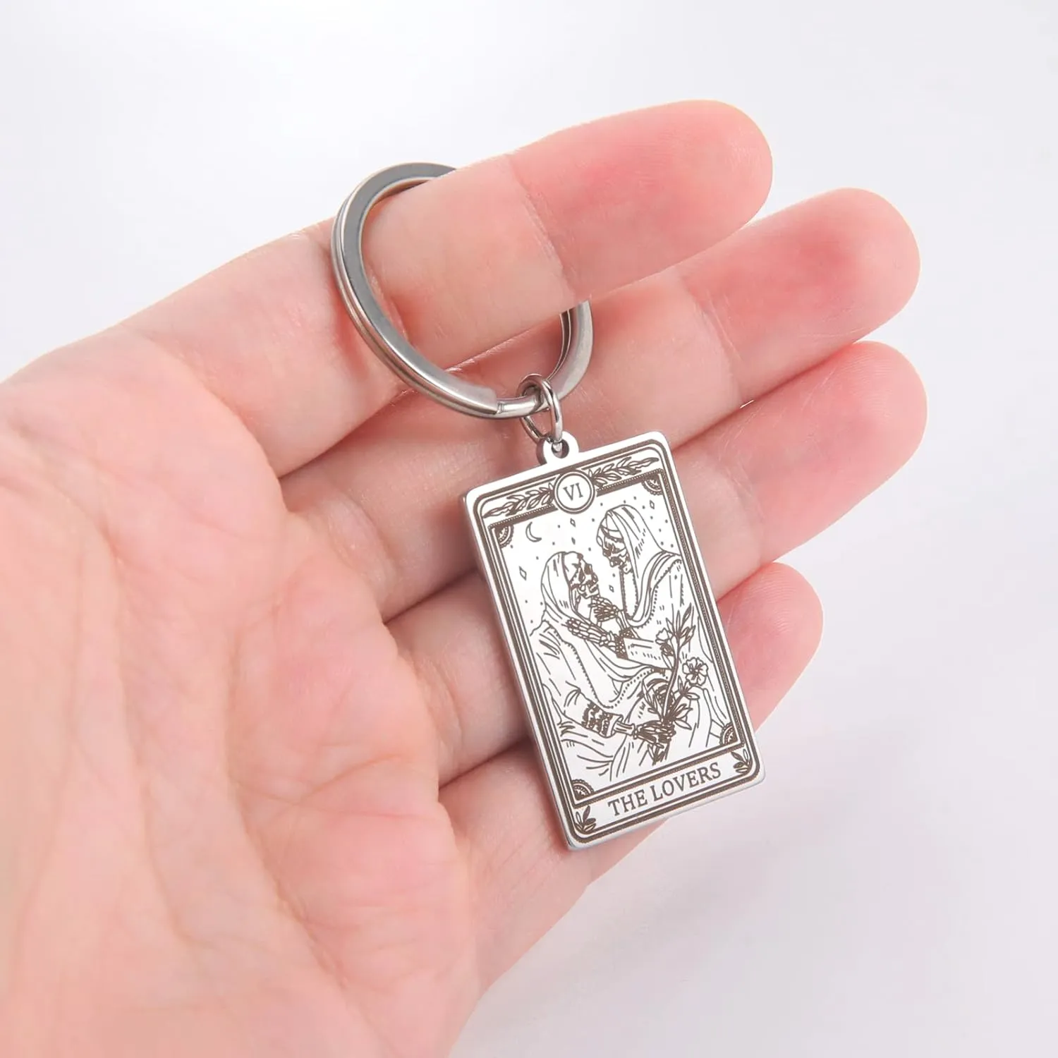 TEAMER Skeleton Tarot Cards Keychains Stainless Steel Amulet Marigold Tarot Card Major Arcana Keyring for Keys Cars Bags