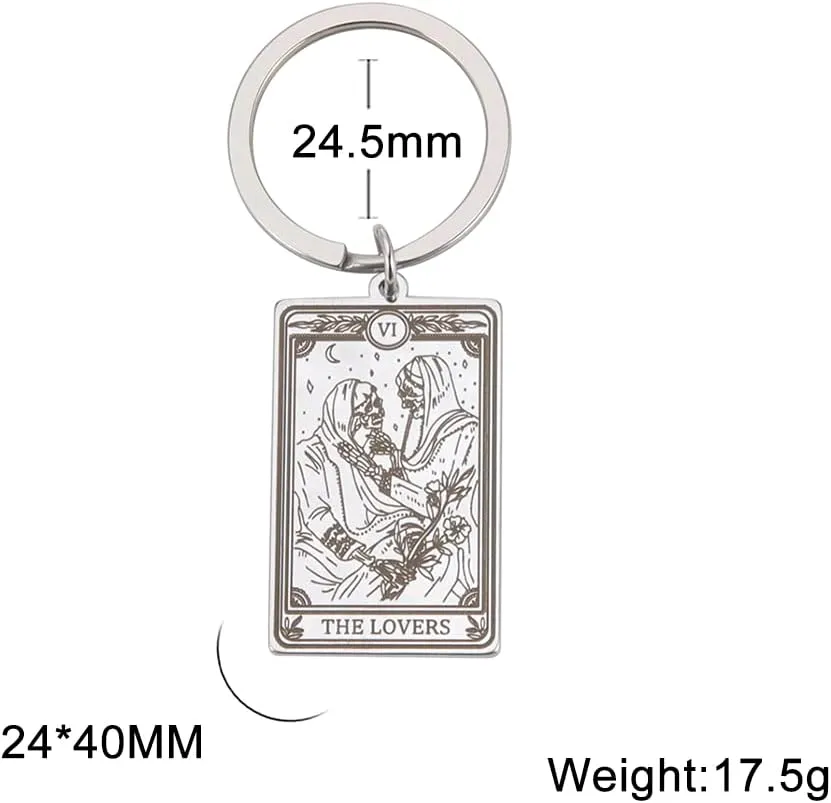 TEAMER Skeleton Tarot Cards Keychains Stainless Steel Amulet Marigold Tarot Card Major Arcana Keyring for Keys Cars Bags