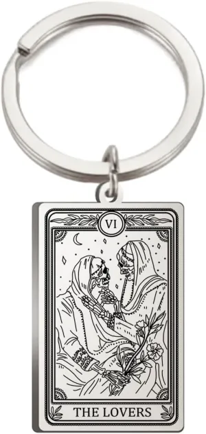 TEAMER Skeleton Tarot Cards Keychains Stainless Steel Amulet Marigold Tarot Card Major Arcana Keyring for Keys Cars Bags