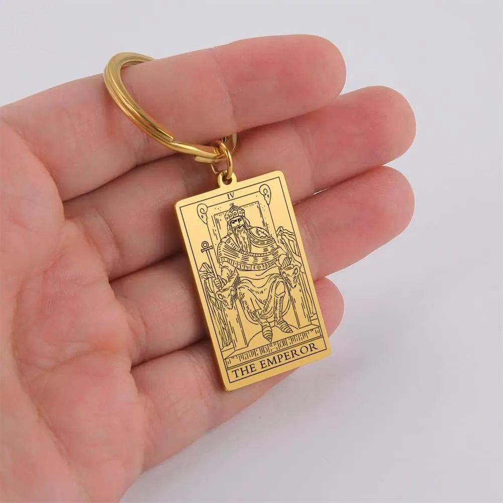 TEAMER Tarot Cards Keychains Stainless Steel Vintage Amulet Wiccan Keyring for Keys Cars Bags