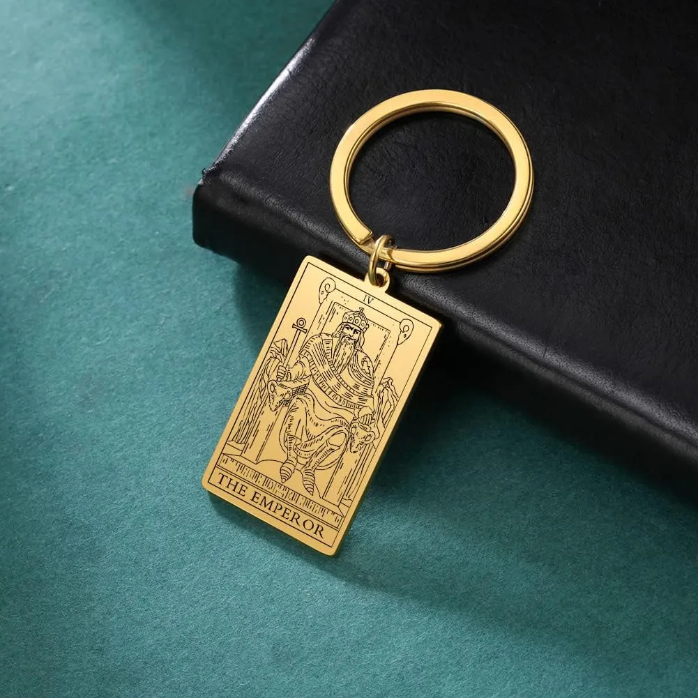 TEAMER Tarot Cards Keychains Stainless Steel Vintage Amulet Wiccan Keyring for Keys Cars Bags