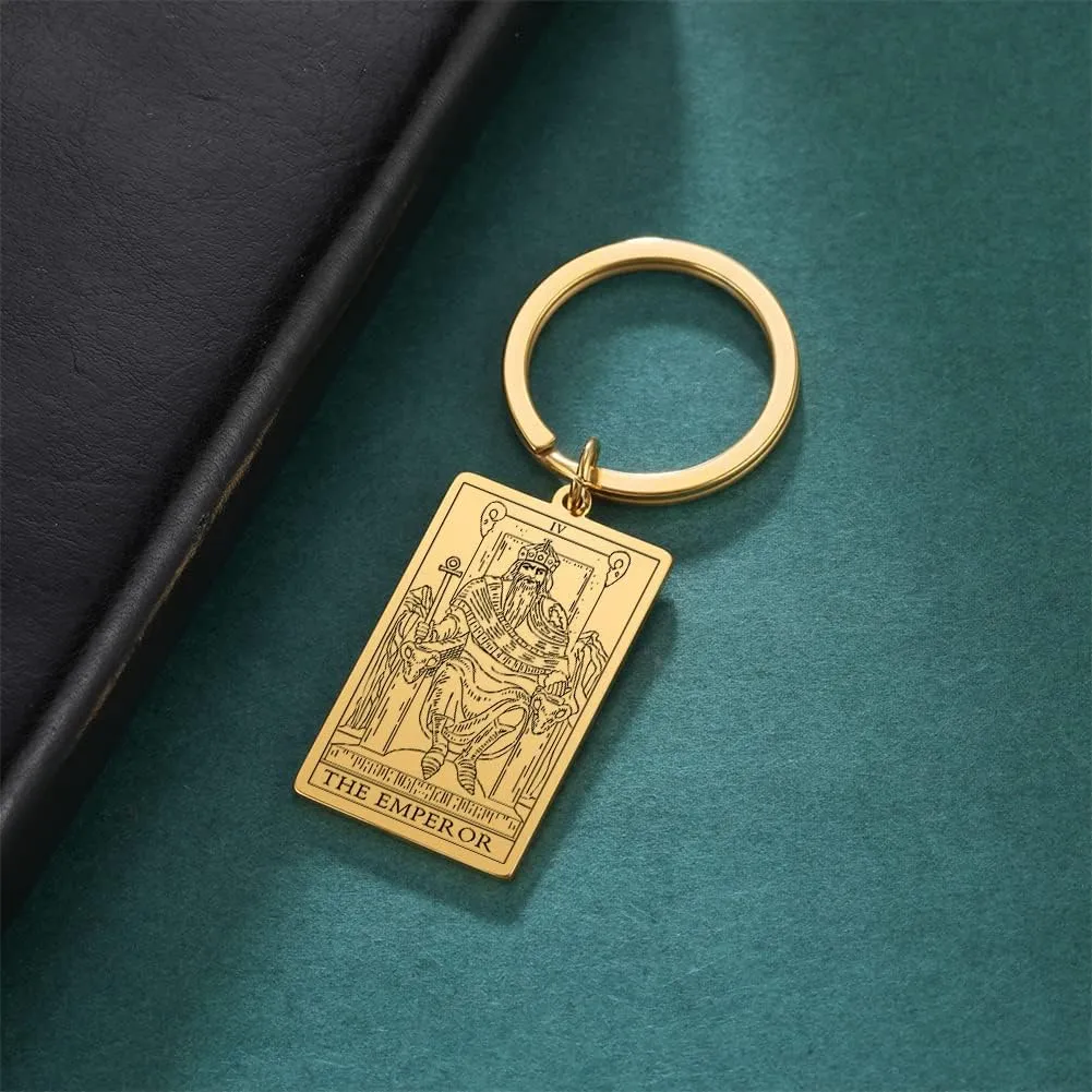 TEAMER Tarot Cards Keychains Stainless Steel Vintage Amulet Wiccan Keyring for Keys Cars Bags