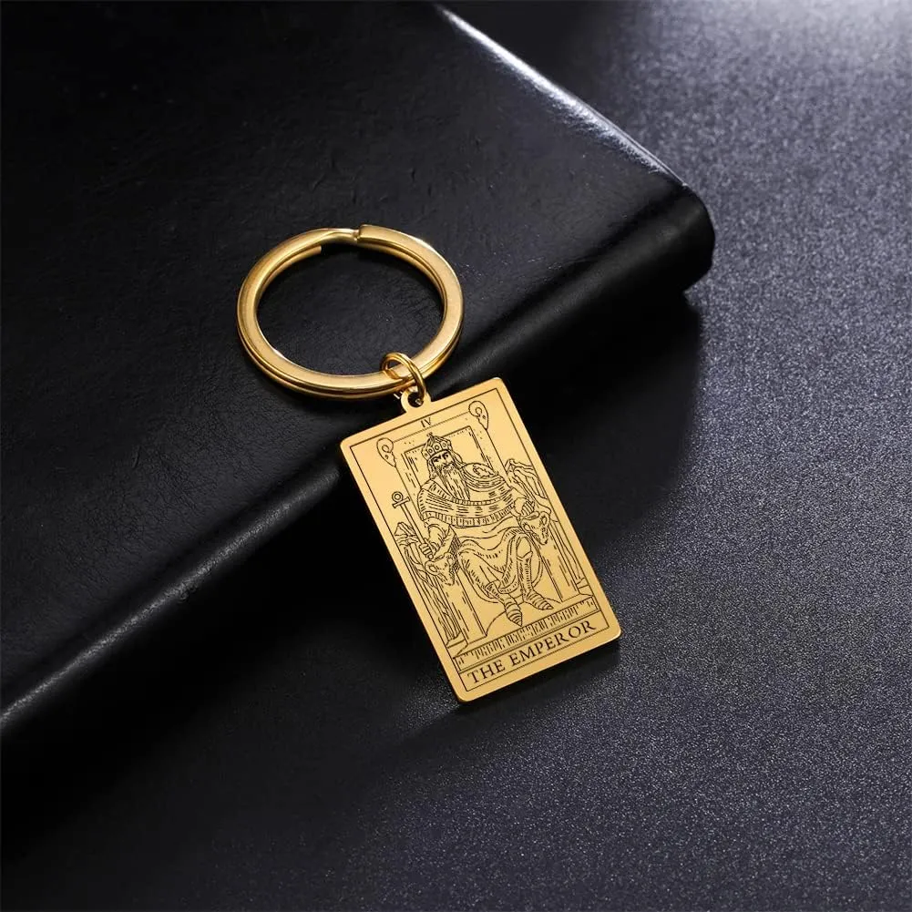 TEAMER Tarot Cards Keychains Stainless Steel Vintage Amulet Wiccan Keyring for Keys Cars Bags