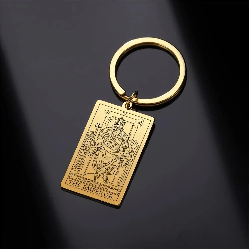 TEAMER Tarot Cards Keychains Stainless Steel Vintage Amulet Wiccan Keyring for Keys Cars Bags