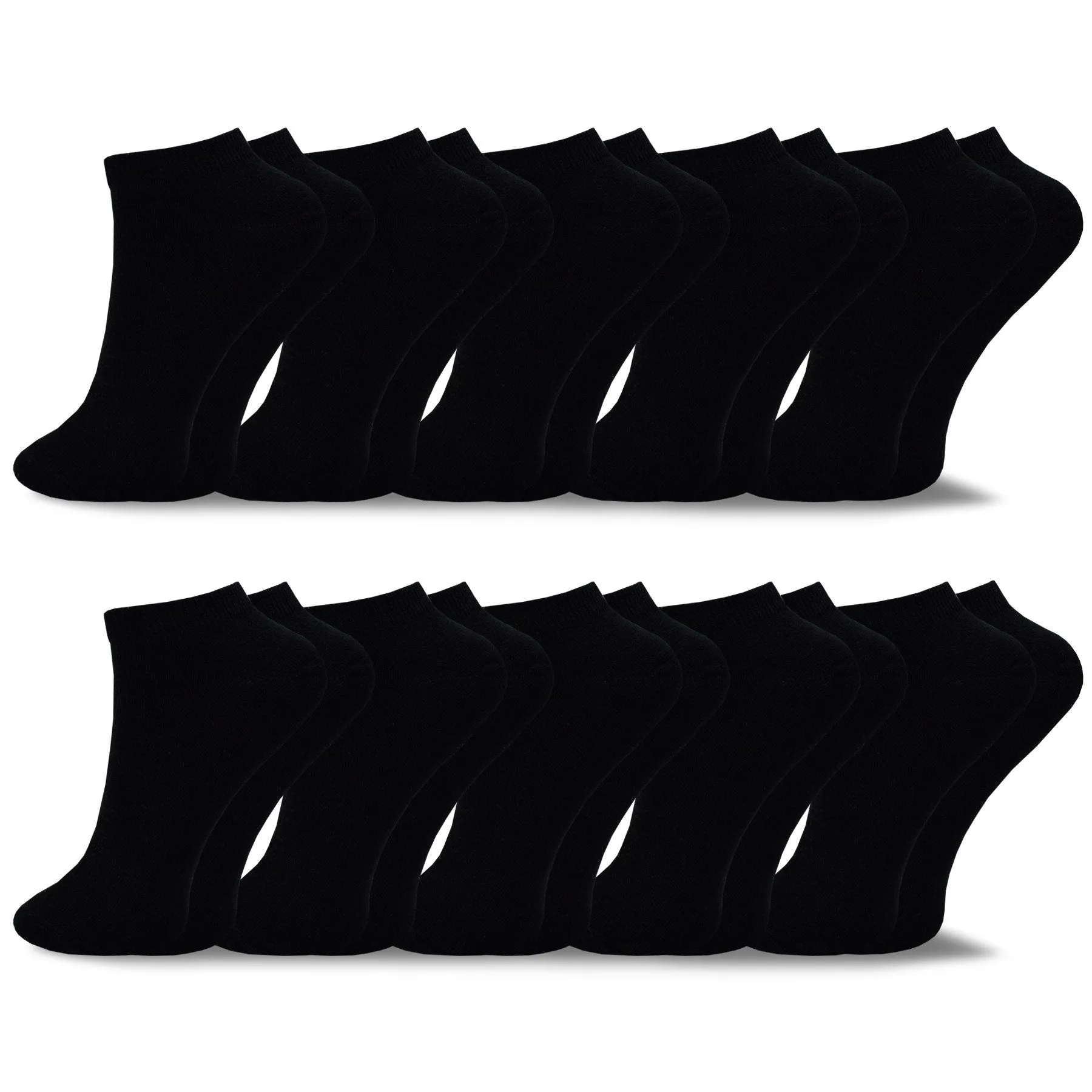 TeeHee Socks Women's Casual Cotton No Show Black 10-Pack (12081)