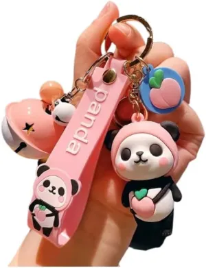 tenghong2021 Girl Boys Cute Silicone PVC Panda Keychain Creative New Year Gift Animal Key Ring Bags Backpack Doll Accessories