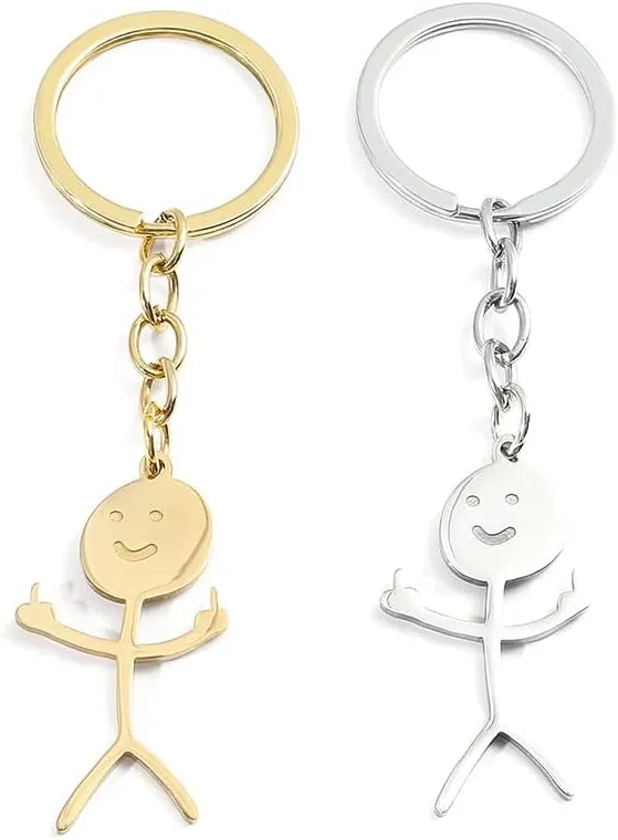 tenghong2021 Stainless Steel Funny Doodle Keychain Middle Finger Pendant Keyring Gift Long Distance Friendship for Men Women