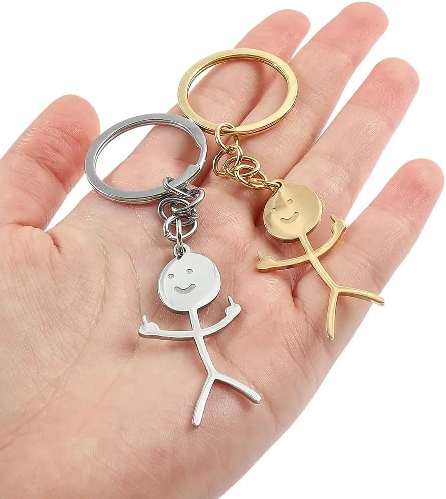 tenghong2021 Stainless Steel Funny Doodle Keychain Middle Finger Pendant Keyring Gift Long Distance Friendship for Men Women