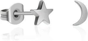 TGNEL Pure Titanium Studs Earrings Nickel Free Crescent Moon/Star/Lightning Bolt/Hexagram Hypoallergenic Earrings for Sensitive Ears, Small Cute Earring Jewellery Gift for Women Men Celestial Lover
